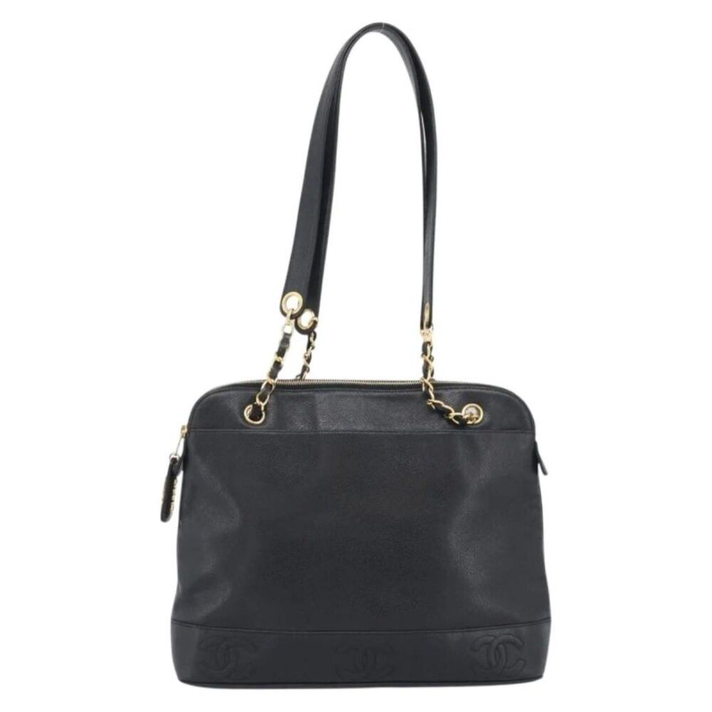 Chanel Triple Cc Chain Shoulder Caviar Leather Black Leather Shoulder Bag Bag